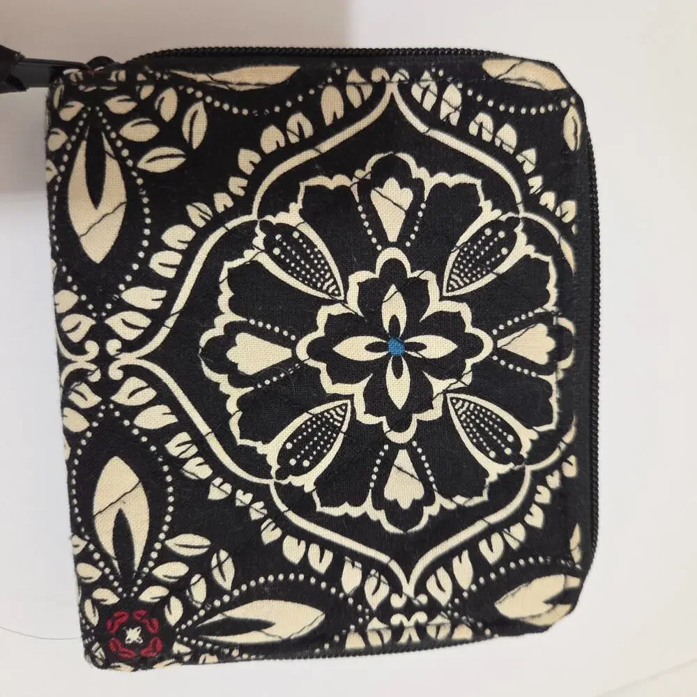 Vera Bradley Barcelona Mini Zip Wallet Black White Floral Retirednap Coin